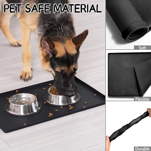 Silicone Cat & Dog Food Mat for Floors Waterproof (Black / 18''×12'')