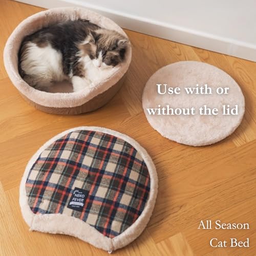 Cat Bed Cave Enclosed Hideaway with Detachable Lid & Mat for Kitten (RedWhite)
