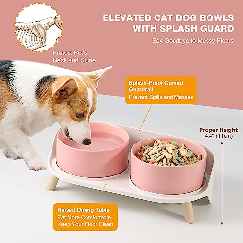 Elevated Ceramic Dog Bowl Set (Pink / Medium)