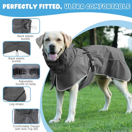 Dog Raincoat Waterproof Dog Coat with Polar Fleece Lining (Grey / Small)
