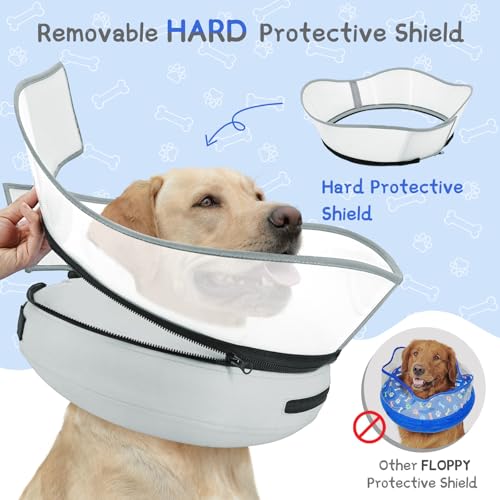 Raised Inflatable Dog Cone Collar to Stop Licking (Solid Grey / M(Neck 9"-12.5"))