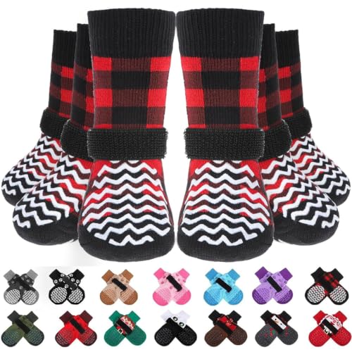 Anti Slip Dog Socks to Prevent Licking Paws for Hot Pavement (Red & Black / Small)