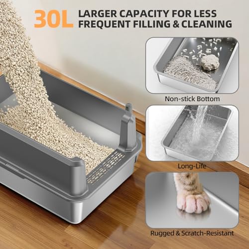 Stainless Steel Cat Litter Box (3 - Light Gray (Pack of 1))