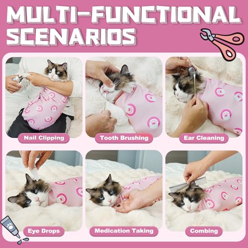 Cat Grooming Wrap for Nail Trimming (XL-31.5in ( Weight:＜ 25lbs ) / PinkPaw)