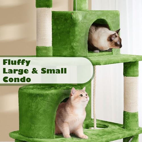 62.5inches Cat Tree Cat Tower Kitten Condo with Platform & Hammock (62.5in / Green)