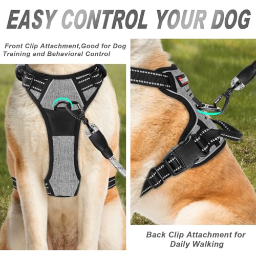 Dog Harness No Pull for Medium Sized Dog Front Back Clips (Medium(Chest:22.5-28") / Dark Grey)
