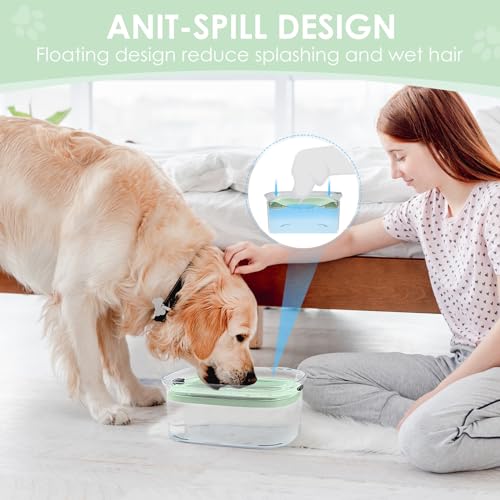 3L No Spill Dog Water Bowl with Slow Drinking Disk (Sprout Green)