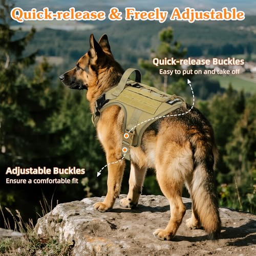Heavy Duty Tactical Dog Harness for Medium Dog (Army Yellow / M (Chest: 22-39.3", Neck: 14.1-26.7"))