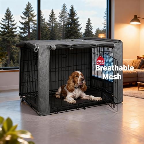 36 Inch Dog Crate Cover with Mesh (36.0"L x 23.0"W x 25.0"H / Grey)