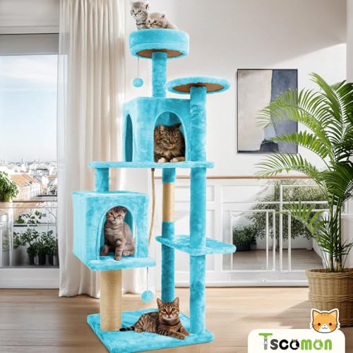 58.5inch Large Cat Tree Tower Condo for Indoor Cats (58.5in / Peacock blue)