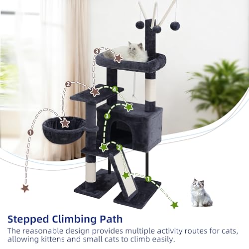 Cat Tree Tower for Indoor Cats (47.24 inches / Smoky gray)