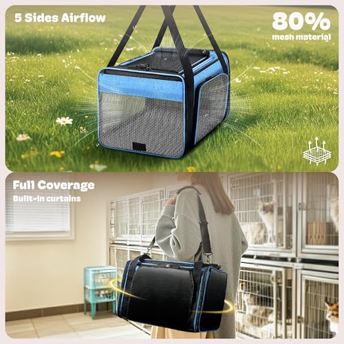 Top and 2 Sides Expandable Cat Carrier 18x11x11 TSA Airline Approved (Blue / 18.0"L x 11.0"W x 11.0"H)