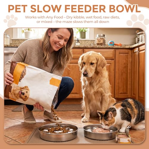 2 Pack Stainless Steel Slow Feeder Dog Bowls
