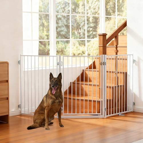 Freestanding Dog Gate with Door for Indoor & Outdoor (White / 【3 Panels with Door】78"W×36"H)