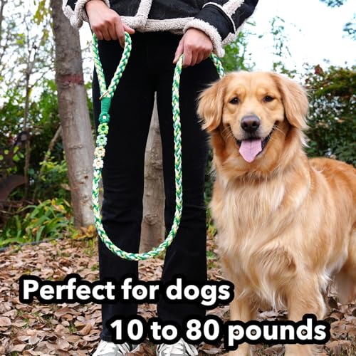 5FT Braided Cotton Rope Leash for Small (Mint Meadow)