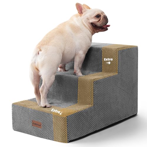 Dog Stairs for Small Dogs (Grey / Wider 3-Step 15.7" H)