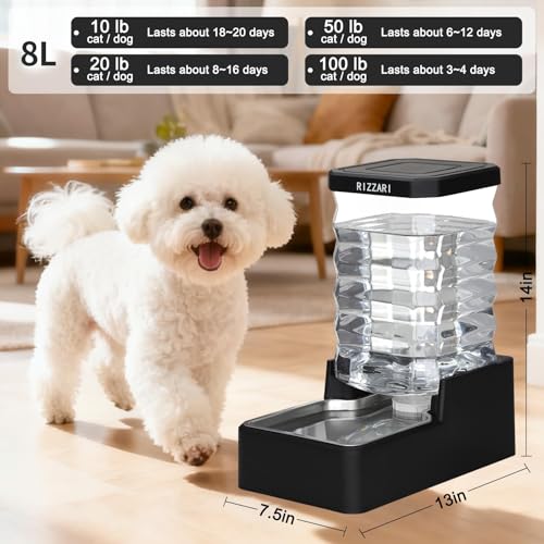 2.1Gallon Gravity Dog Water Dispenser (Black with Lid / 8L)