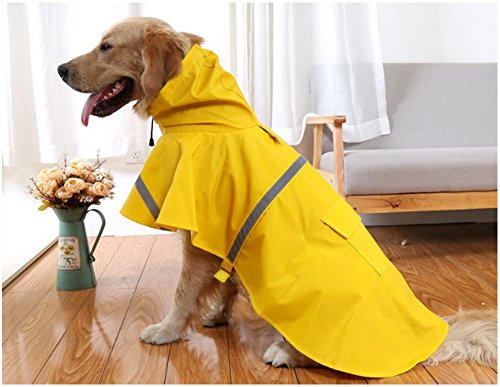 Large Dog Raincoat Adjustable Pet Waterproof Clothes Lightweight Rain Jacket Poncho Hoodies with Strip Reflective (Yellow / XXXL)