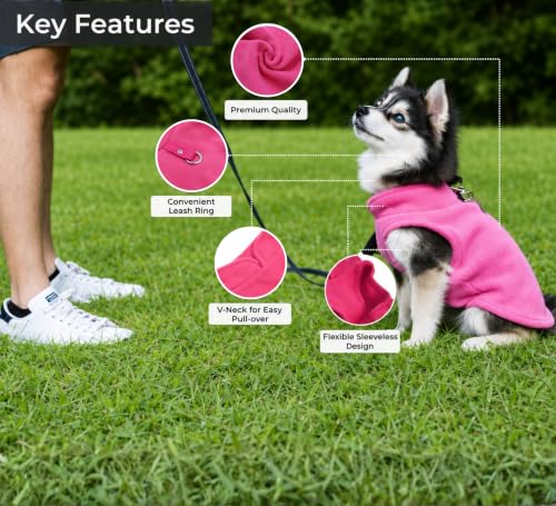 Dog Fleece Vest Sweater with Leash Ring (XS (2-4lbs) / Pink)