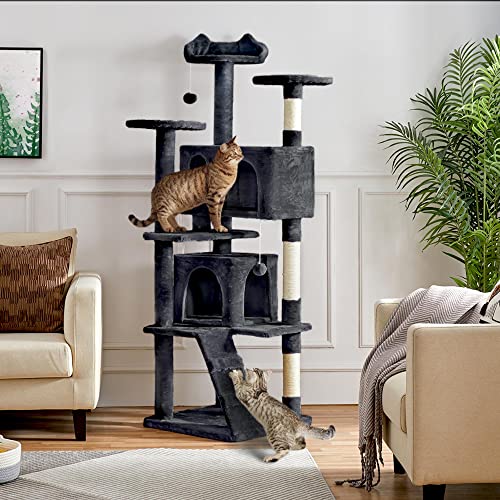 70in Multi Level Sturdy Cat Tree (Black / 70in)