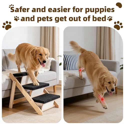 Wood Pet Stairs (3 Steps – For Sofas & Low Beds (18–26 in) / 24.8" L x 17.2" W x 19.5" H)