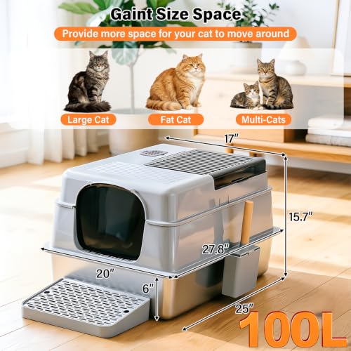 XXXL Stainless Steel Cat Litter Box with Lid (3X-Large)