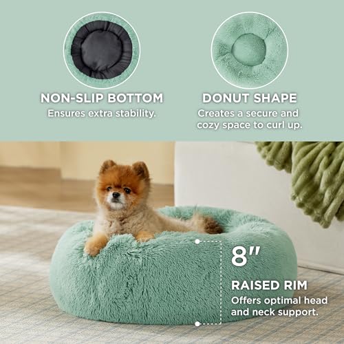 Calming Small Dog Bed Donut Washable Cat＆Puppy Bed (23"L x 23"W x 8"Th / Apple Green)