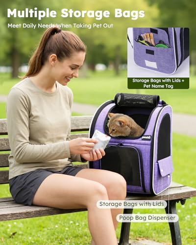 Cat Backpack Expandable (Purple / 12.6"L x 10.2"W x 16.5"H)