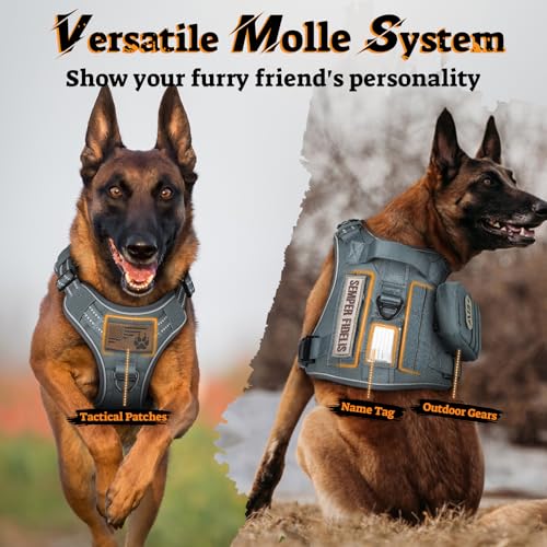 Tactical Dog Harness for Small Dogs (S(Chest:16.1"-31.5",Neck:15.4"-21.6",Back:7.1") / Grey)