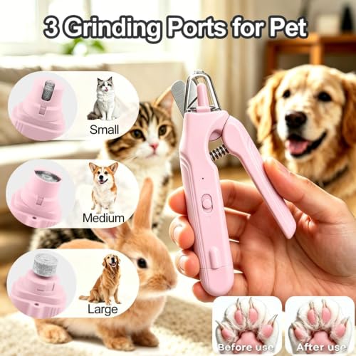 2-in-1 Dog Nail Grinder & Dog Nail Clipper for Sensitive Pets (Pink)