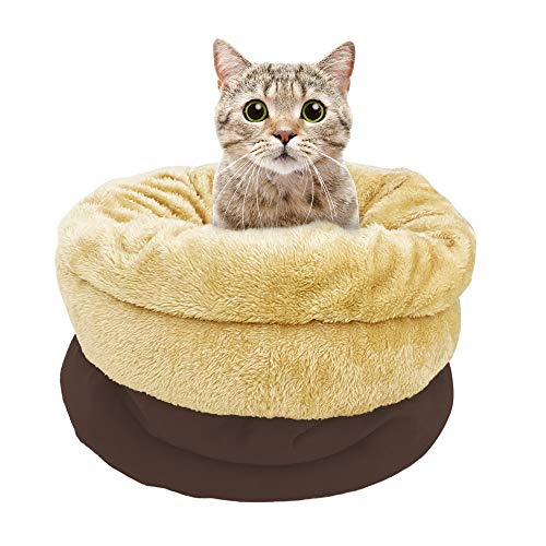 4 in 1 Self Warming Burrow Cat Bed Hideway Sleeping Cuddle Cave (Brown)