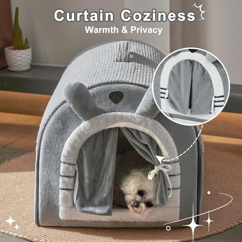 Cute Small Dog Cave Bed with Door Curtain Design (Large(24"*17.8"*17.8"))