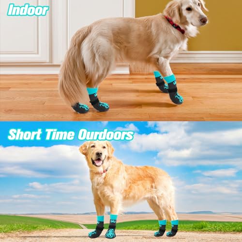 Anti Slip Dog Socks to Prevent Licking Paws for Hot Pavement (Black & Blue / X-Large)