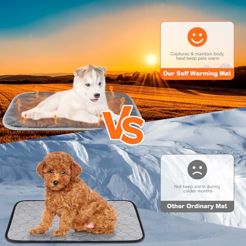 2 Pack Self Heating Cat Mat Self Warming Pet Pads Washable Kennel Mat Dog Crate Pad Reflects Body Heat Non Skid Cat Thermal Pads for Puppy Indoor Outdoor (16 x 20 inches / Gray)