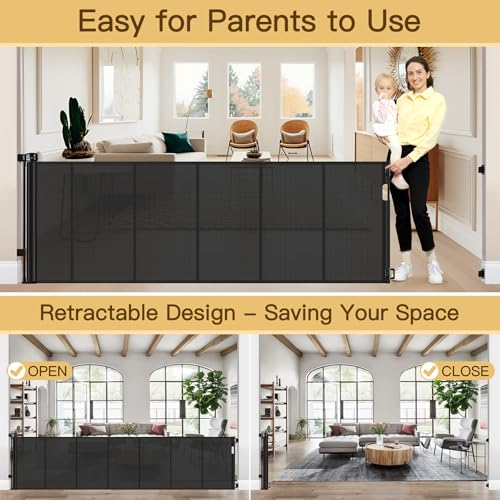 Reinforced 159 Inch Extra Wide Baby Gate for Large Opening with Support Rod (Black / 37" Tall x 159" Wide（ With Reinforced Bar ）)