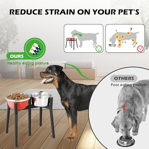 Raised Dog Bowl Stand for Large Dogs (Height: 13.7", Width: 7-10.6" / Black, 2-in-1, 13.7H-Round)