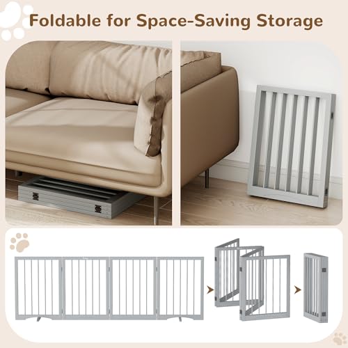 Free Standing Dog Gate Indoor (Gray / 4-Panel, 24"Tall)