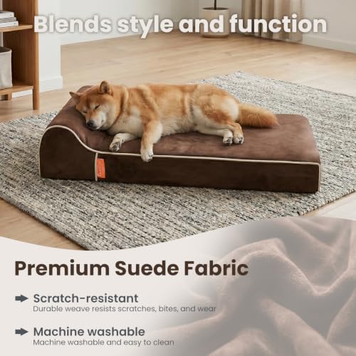 Orthopedic Memory Foam Extra Large Dog Bed with Pillow and Durable Water Proof Liner & Removable Washable Cover & Smart Design (40.0"L x 25.0"W x 5.5"Th / Chocolate)