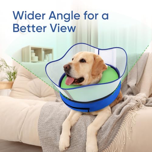 Raised Inflatable Dog Cone Collar to Stop Licking (Smooth Green / S(Neck 7"-9.5"))