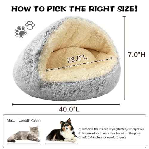 Round Plush Fluffy Hooded Cat Bed Cave (40.0"L x40.0"W x 7.0"Th / coffee)
