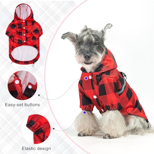 Dog Raincoats for Small Dogs (Buffalo Red / S(Back 13.2", Chest 18.5", Neck 13.9"))