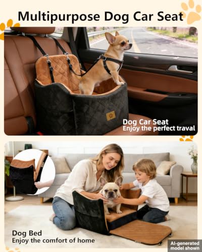 Dog Car Seat for Smal Dogs Up to 35lb (Black/Brown)