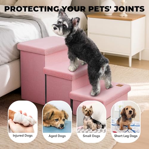 Dog Stairs with Storage (Pink Furry Lids No Condo / 3)