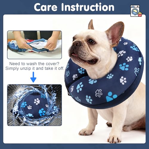 Dog Cone Collar Alternative After Surgery (Navy Blue Paw / M(Neck:13"-16"))