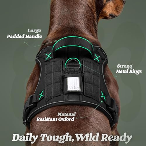 Tactical Dog Harness for Large Dogs (Xl(chest:23.6"-41.8",neck:21.7"-32.3",back:9.1") / Black)