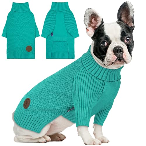 Dog Sweater Long Sleeve Warm Sweaters for Small Dogs Boy Girl Cats (Aqua Green / Small)