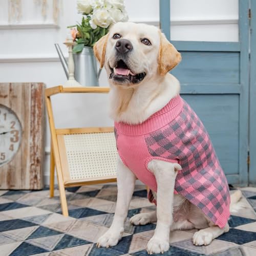 Dog Sweaters for Large Medium Small Dogs (L - Chest 28", Back 20" / Light Pink)