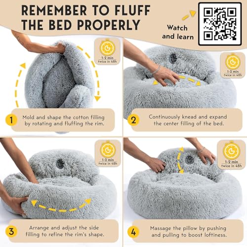 PetJett Calming Dog Bed Medium Size Dog (Bright Grey / Medium - 30”L x 30”W x 8”Th)