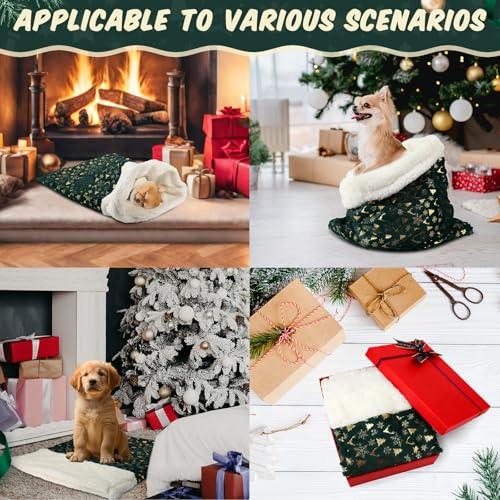 Christmas Self Warming Cat Sleeping Bag Cave Bed (Christmas Style / Green)