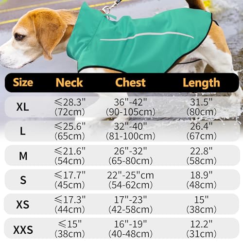 Dog Raincoat Adjustable Waterproof Reflective Rain Jacket for Small Medium Large Dogs (S Chest 22"-25" / Green)